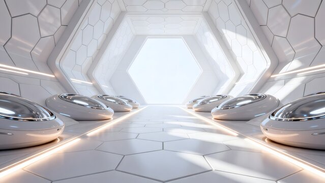 Futuristic corridor with pod chambers
