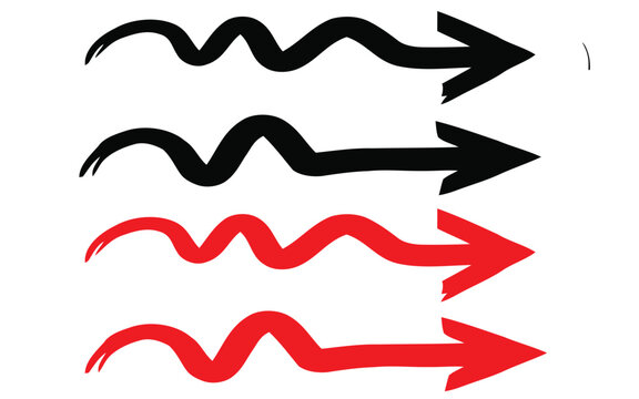 Collection of wavy arrows in black and red on white background for design