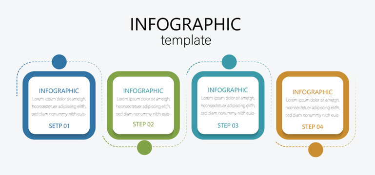 Progress bar with four colorful arrows and paper white square elements . Vector business template for presentation. 