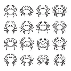 Obraz premium Collection of simple line art crab icons with variations in a clean white background