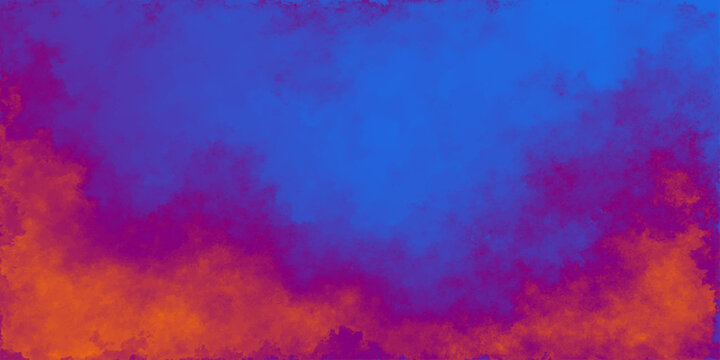 Abstract watercolor background with a colorful grunge texture of smoke and fire clouds in an artistic orange and blue paint design