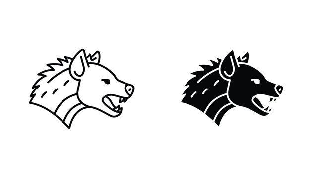Aggressive hyena head outline and silhouette vector illustration snarling with open mouth