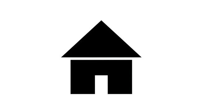 A simple illustration of a house with a triangular roof and a doorway in a minimalist style.