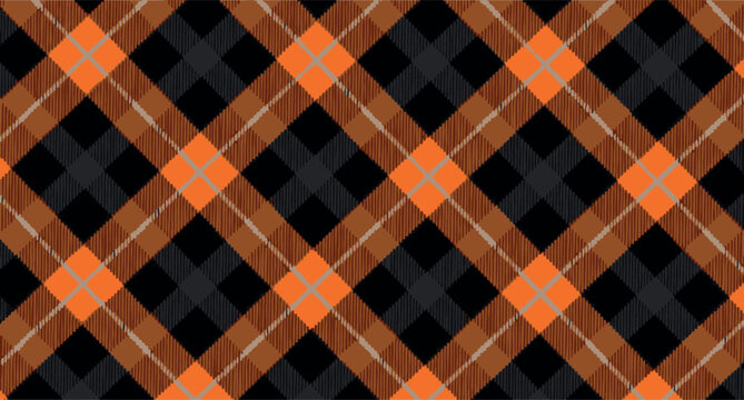 Halloween orange and black plaid seamless pattern diagonal tartan fabric texture