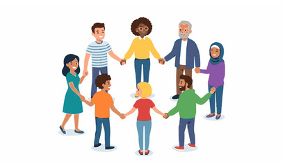 Obraz premium Group of diverse people holding hands together vector illustration teamwork unity and cooperation concept isolated on white background