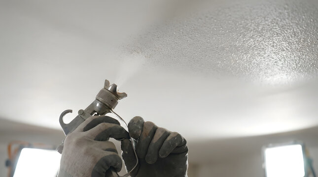 professional ceiling texture spray application | how to apply orange peel wall texture | home renovation drywall ceiling repair | spraying acoustic ceiling texture finish