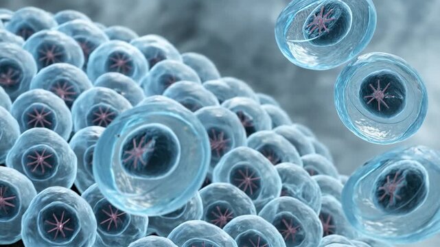 Microscopic Cell Structure: An abstract view of cells under microscope, showcasing intricate cellular structures and biological composition. 