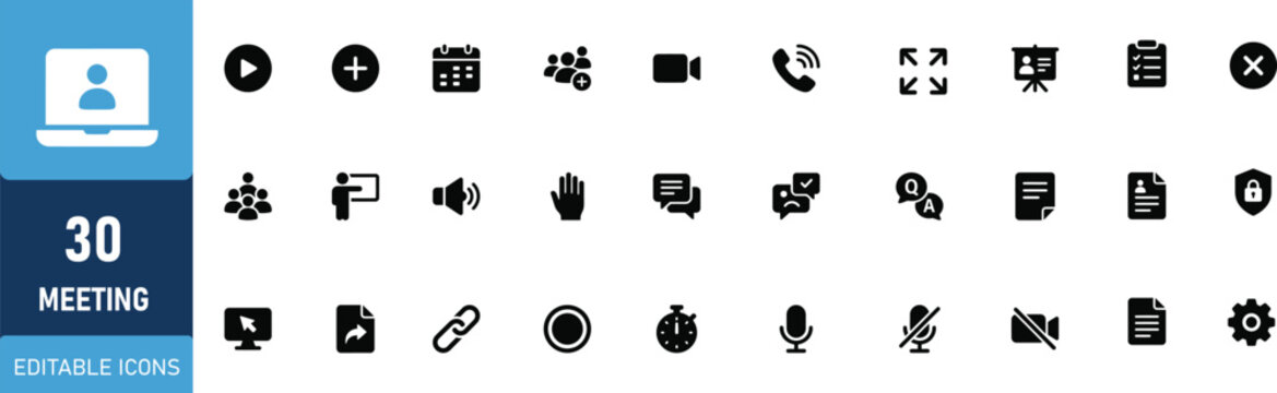 Meeting icon set. Editable line icons. Vector illustration.