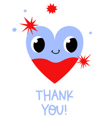 Fototapeta premium Thank You Greeting Card for Blood Donors with Half Full Heart Mascot Character Hand Drawn Illustration for Medical Appreciation and Health Events