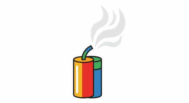 A colorful stick of dynamite emitting gray smoke from its fuse