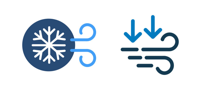 Icons representing cold air, snowflake, and wind gusts