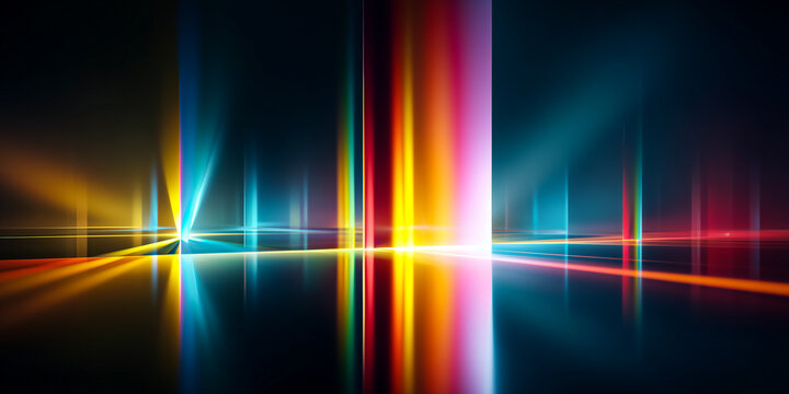 abstract light refraction and rainbow spectrum dispersion on dark background optics concept
