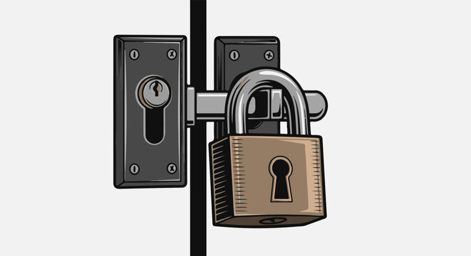 A padlock secures a door bolt, symbolizing security and access control