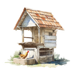 Chicken Coop, watercolor clipart vector, isolated on a white background. © F-ART
