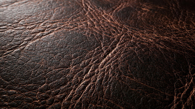 Rustic dark brown leather texture with intricate grain pattern