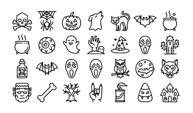 Modern spooky prank icon set with scary creatures spider and cactus vector illustration