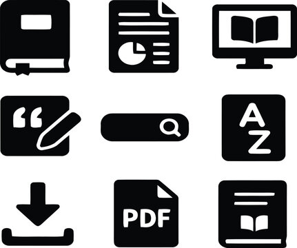 Black pdf icon and document symbols set Vector