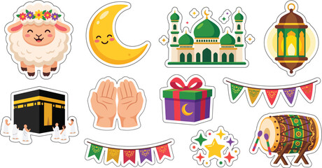 Fototapeta premium Eid al Adha Mubarak Islamic Festival Celebration Vector Illustration Flat Design
