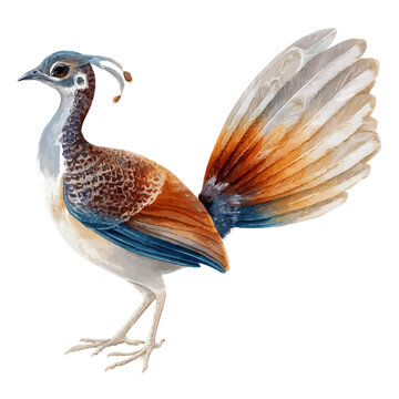 Lyrebird, watercolor painting vector, isolated on a white background.