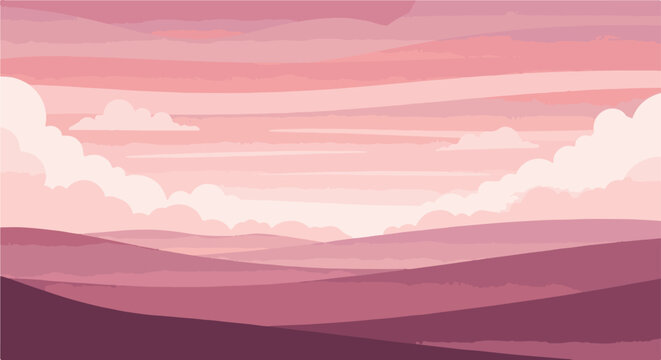 Gentle rolling hills and soft clouds in shades of pink and purple