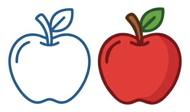 Apple fruit vector icon set with outline and colorful healthy food symbols on transparent background