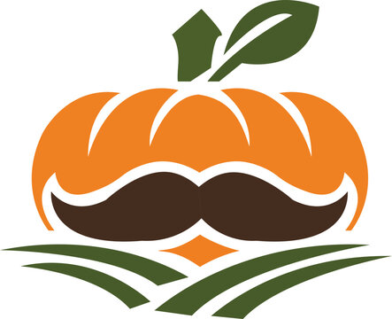 Stylized pumpkin logo with a mustache icon isolated on transparent background