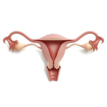 Human Female Reproductive System Uterus Fallopian Tubes and Ovaries Anatomy Isolated on White