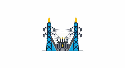 Fototapeta premium A simplified illustration of a power substation with transformers and pylons