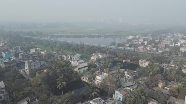 Aerial view shot of Howrah city
