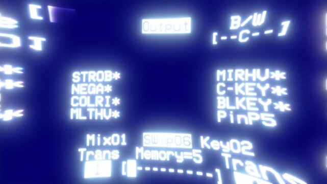 Retro VHS camcorder menu display overlay with vintage recorder UI and analog screen interface, for use as video overlay.