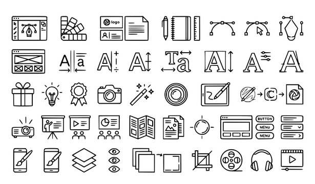 Creative Design Process and Graphic Software Outline Icon Collection for Modern UI Projects