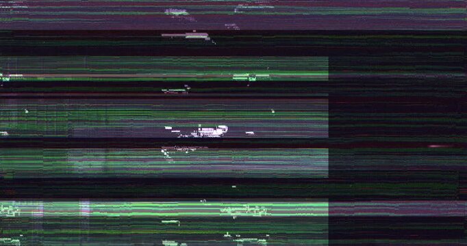  Distorted digital signal with horizontal glitch lines and corrupted video interference effects.