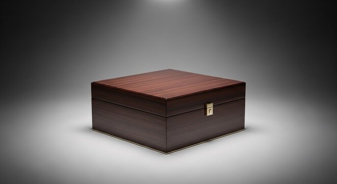 Elegant brown wooden box mockup isolated on studio background ideal for luxury product branding and premium packaging presentation.