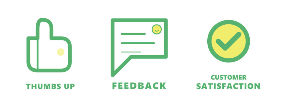 Thumbs up feedback and customer satisfaction icons for service quality control.