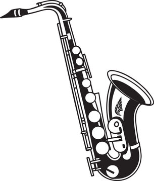 Detailed saxophone illustration in clean monochrome vector style. Perfect for music themes, jazz concepts, instrument education, and artistic design projects.