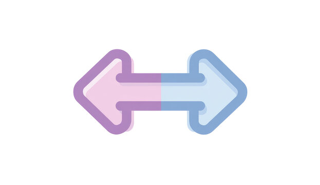 A symmetric icon depicting two opposing arrows with rounded tips and a gradient color scheme, on a plain black backdrop