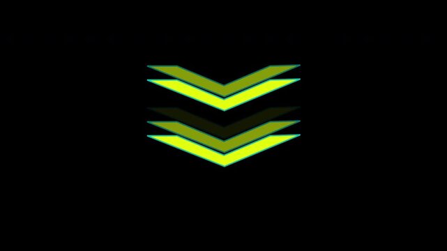 Glowing down arrow loop. download icon sign. 4K video with alpha chanel