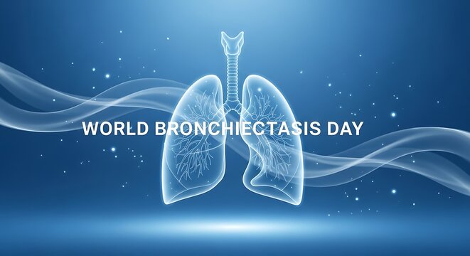 World Bronchiectasis Day conceptual illustration with glowing lungs