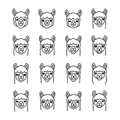 Obraz premium Cute llama faces in a grid with simple outline style for playful design elements