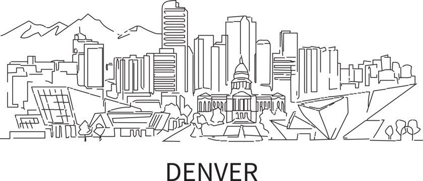 Denver skyline drawn in simple line art style