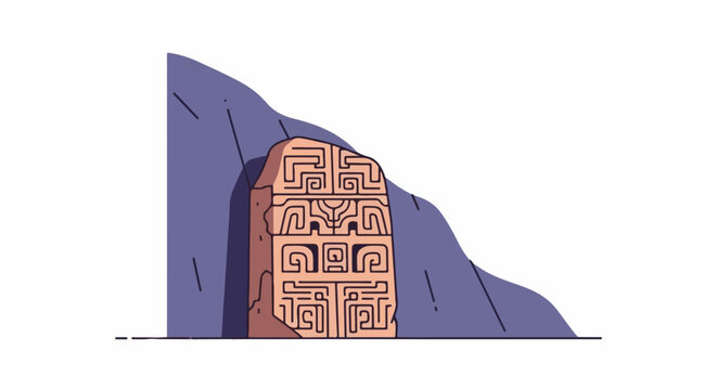Stylized ancient stone slab with intricate geometric patterns carved into it