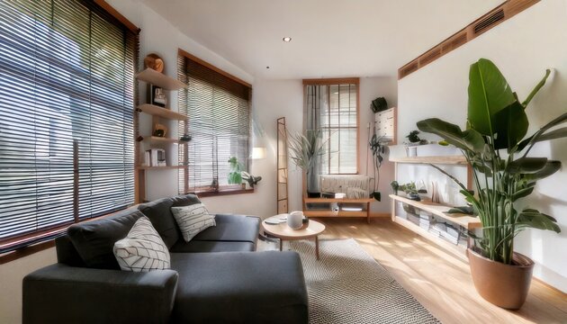 Bright living room with modern decor and natural light.