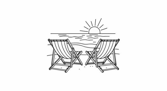 Two empty deck chairs face the ocean at sunset