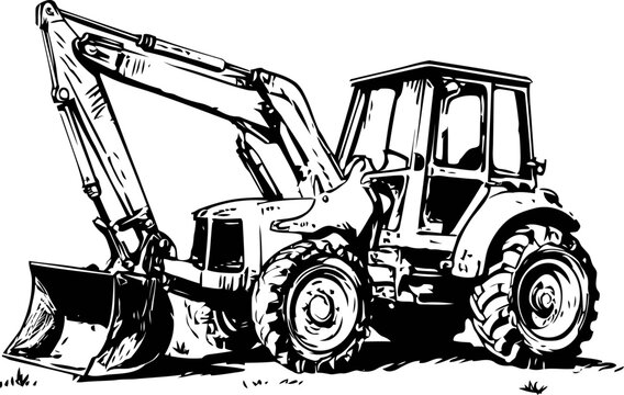 Backhoe loader excavator with digging arm and front bucket heavy construction machinery for earthmoving and digging tasks