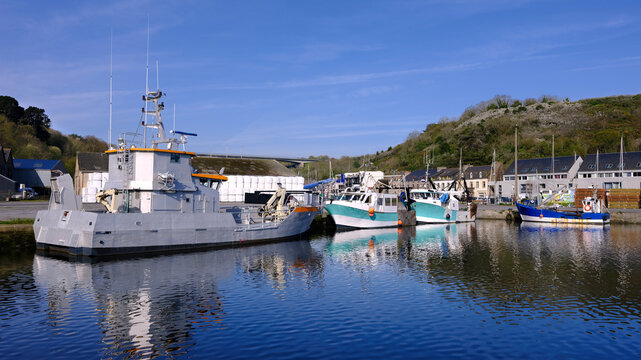 Fishing port on the river Gou&euml;t at Saint-Brieuc, commune in the C&ocirc;tes-d'Armor department in Brittany in northwestern France.