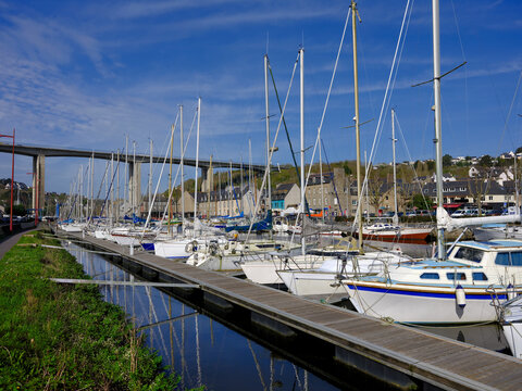 Sailboats moored on the river Gou&euml;t in the port of Saint-Brieuc, commune in the C&ocirc;tes-d'Armor department in Brittany in northwestern France.