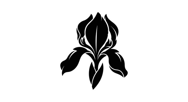 Elegant black iris flower silhouette on white background, stylized floral design element for various projects