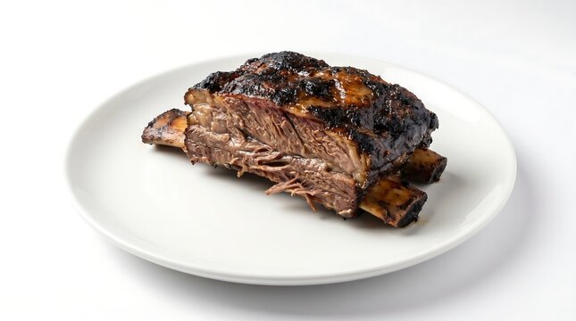 Brazilian Costela Beef Ribs on White Plate, 45 degree angle