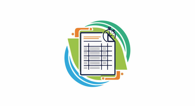 Stylized document with a stopwatch and dynamic lines