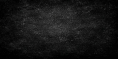 A dark grunge black and white textured background featuring an aged vintage paper pattern on an empty dirty concrete wall surface for a blank chalkboard backdrop design © Rehaan